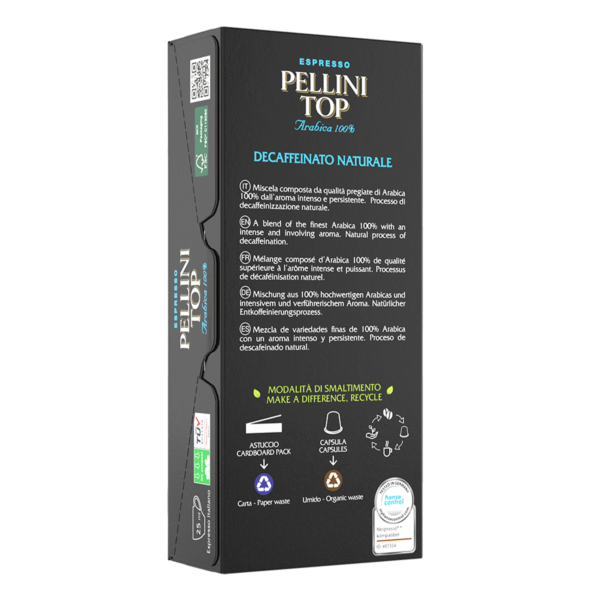 PELLINI Top Arabica 100% Decaffeinato Naturale Nespresso®* compatible capsules.