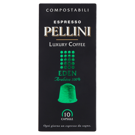 Pellini Espresso Luxury Coffee Eden Arabica 100% 10 Capsule Compostabile 50 g