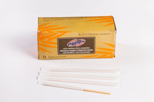Individual BAMBOO stirrer with paper pack  14cm -  250 pc